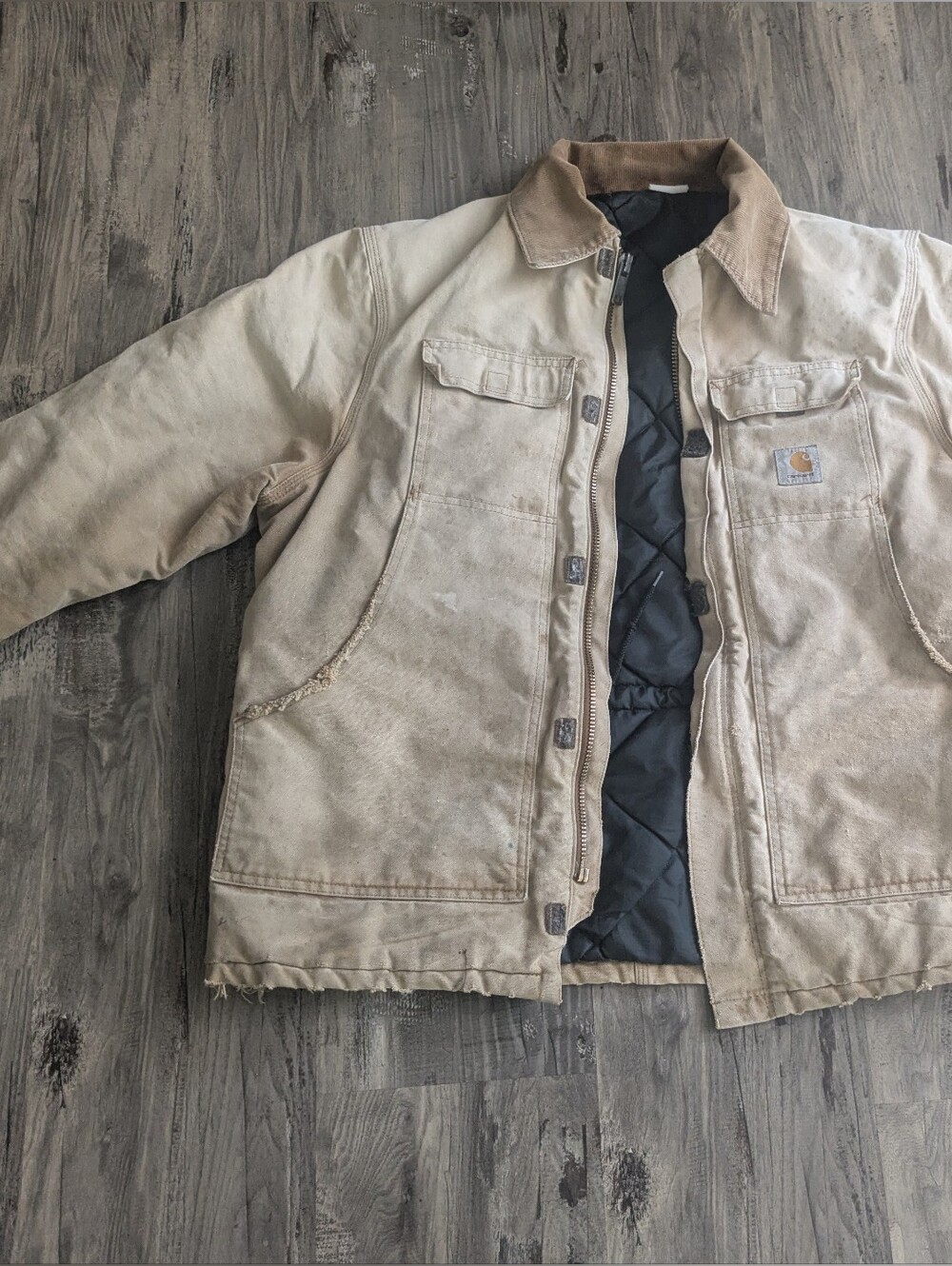 Vintage Carhartt Tan Canvas Work Jacket with Black Quilted Lining